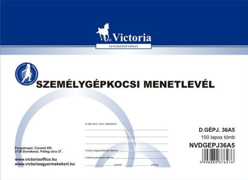 Személygépkocsi menetlevél Victoria A/5 D.Gépj.36