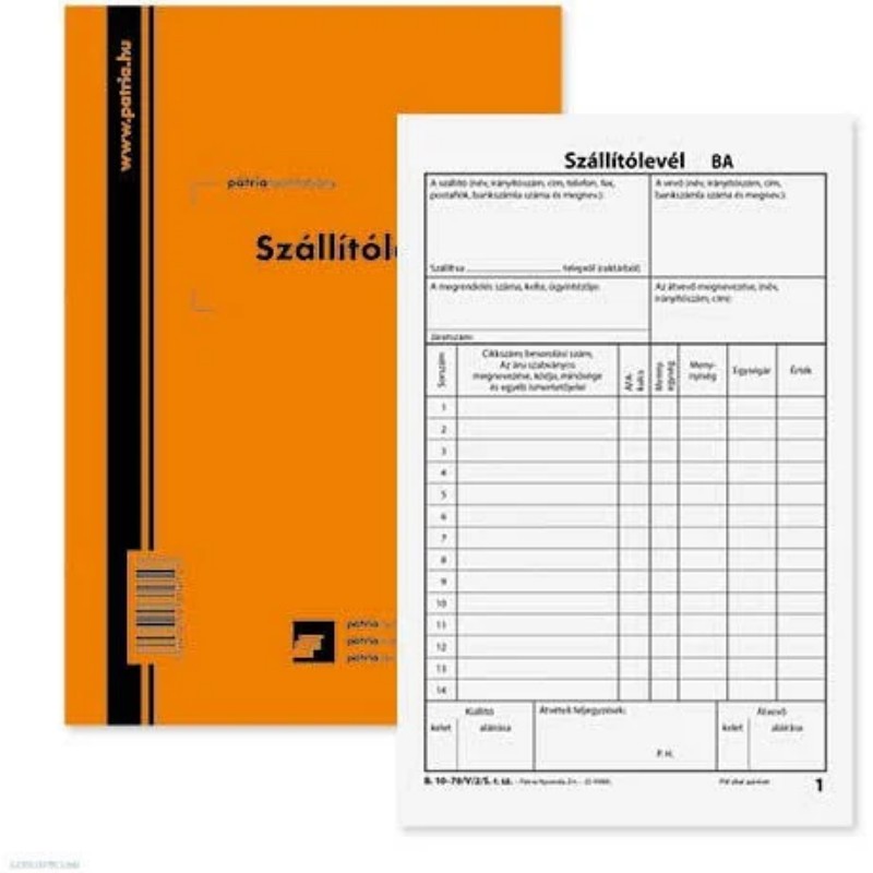 Szállítólevél Pátria A/5 B.10-70/V/2/S 50x2 lap