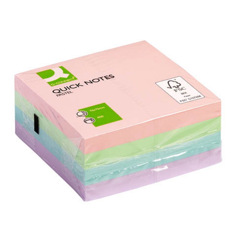 Jegyzettömb öntapadós Q-connect 76x76mm 400 lap pasztell