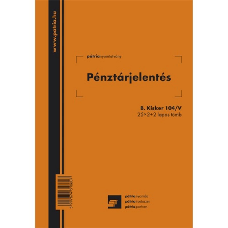 Pénztárjelentés Pátria 25x2+2 lapos A/5 álló
