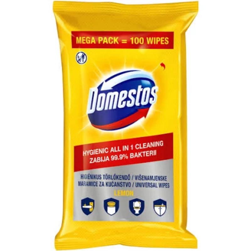 Nedves törlőkendő  Domestos lemon 100db/cs