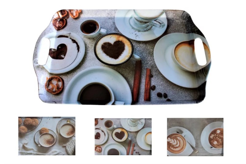 Tálca Melamin 38x23cm Műanyag Kávé minta