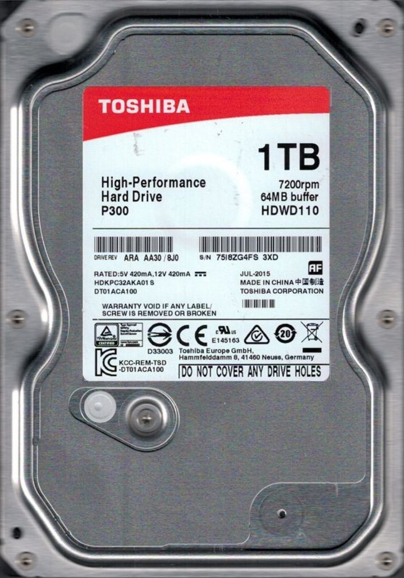 Winchester Toshiba 1TB 7200rpm 64MB P300 HDWD110
