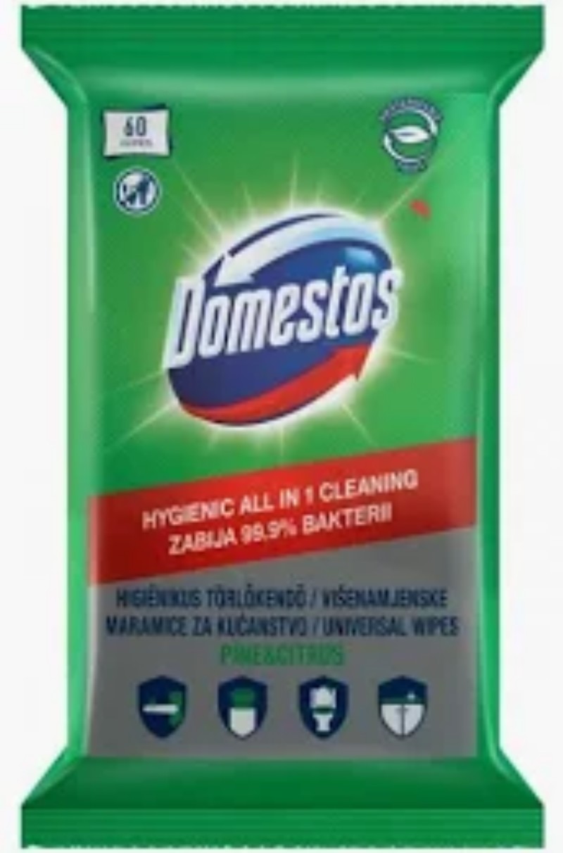 Nedves törlőkendő  Domestos Green Lemon 60db/cs