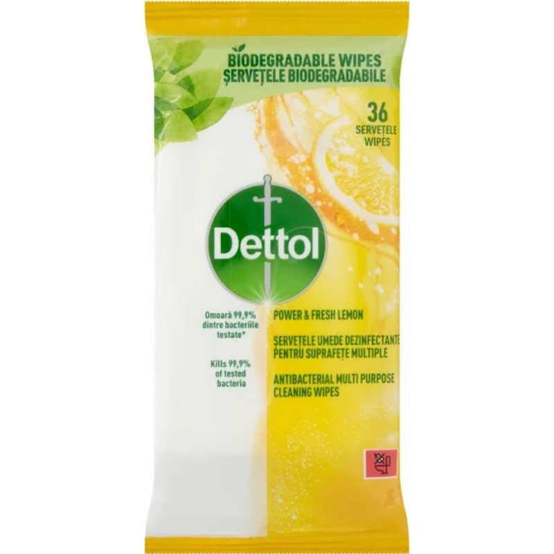 Felülettisztító kendő Dettol Power&Fresh Lemon 36db/csom.