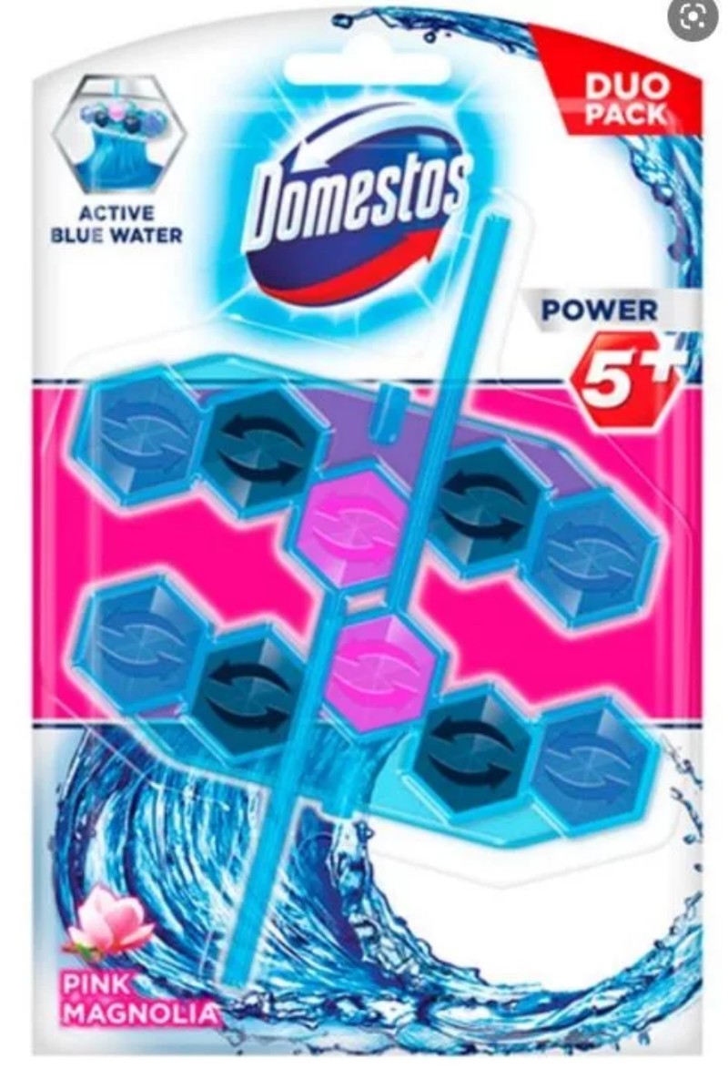 WC tisztító Domestos Power5 Blue Water Pink Magnolia 2x55g