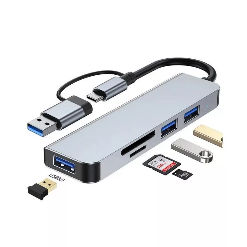 USB Hub BlackBird USB 3.0 Type-C/USB 5in1 3xUSB3.0 SD/TF Silver