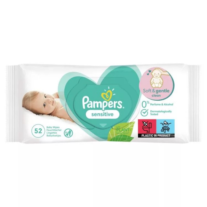 Nedves törlőkendő Pampers Sensitive 52 db