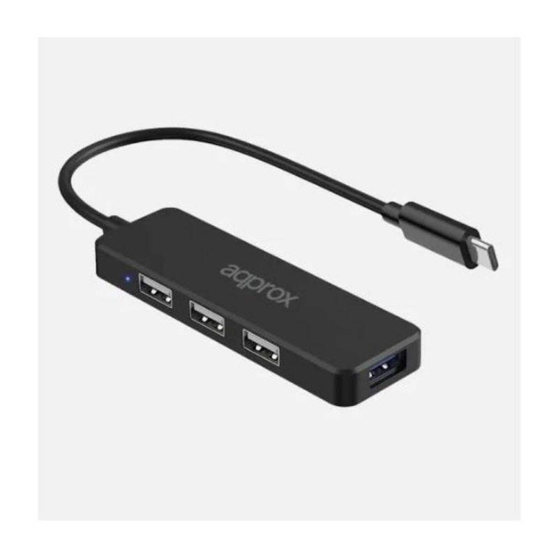 USB Hub APPROX - Type-C 4in1 HUB (3db USB2.0, 1db USB3.0) Fekete