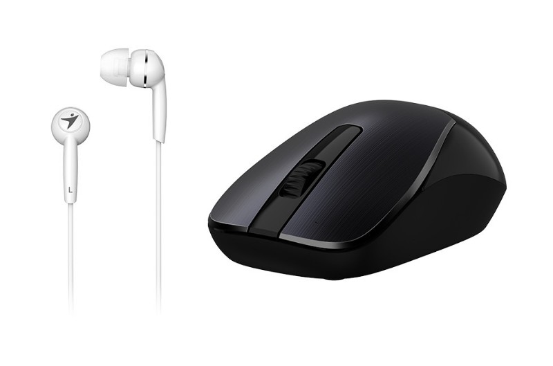 Egér Genius MH-7018 wireless mouse Black + In-ear Headset White