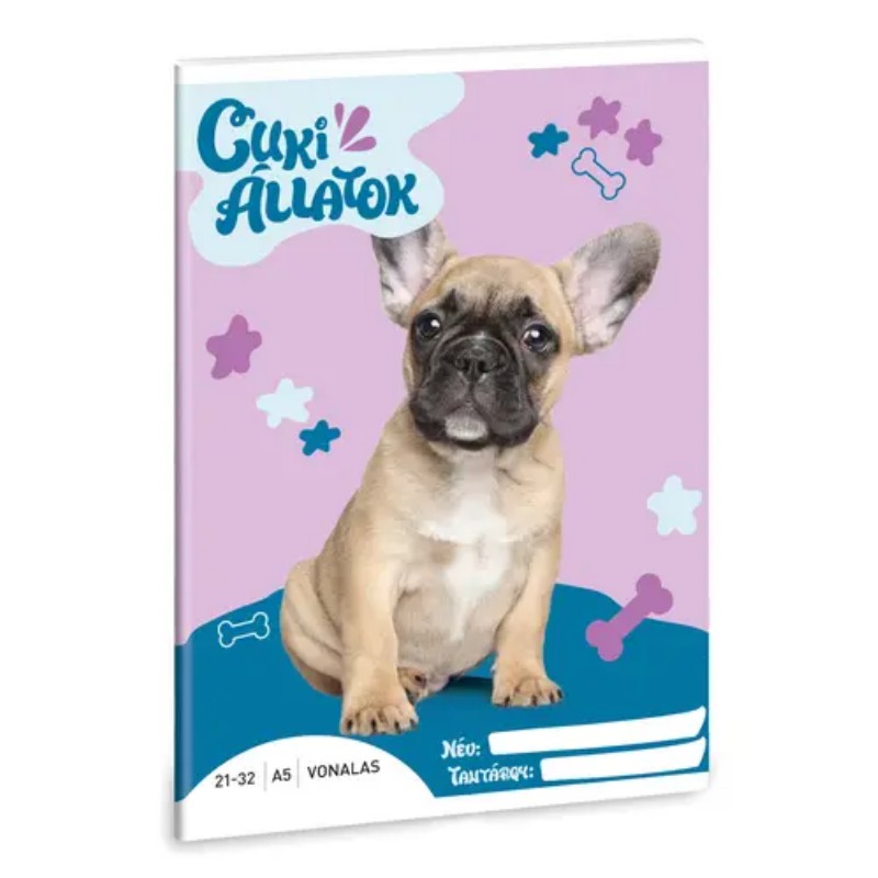 Füzet Ars Una A/5 21-32 vonalas Cuki Francia bulldog