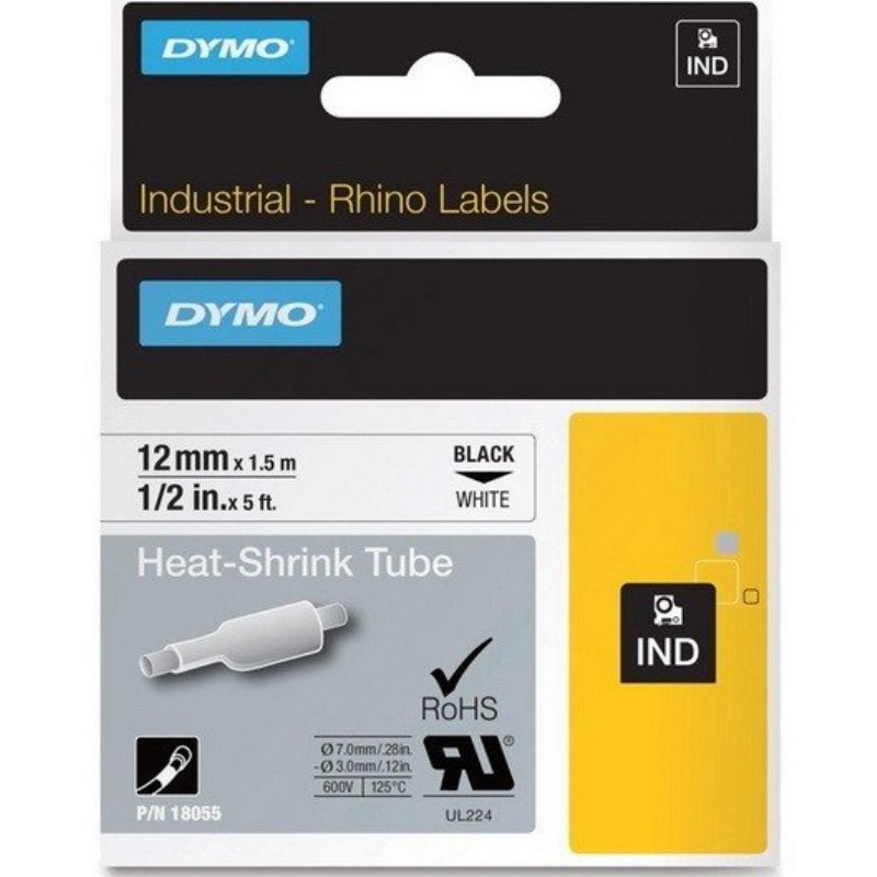 Feliratozógép Zsugorcső Dymo Rhino 12mm x 1,5m, fehér-fekete