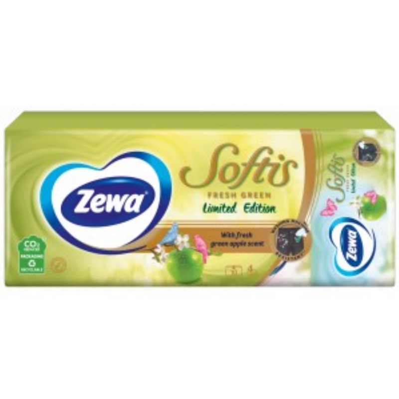 Papírzsebkendő Zewa 10x10 csomag Softis Fresh Green