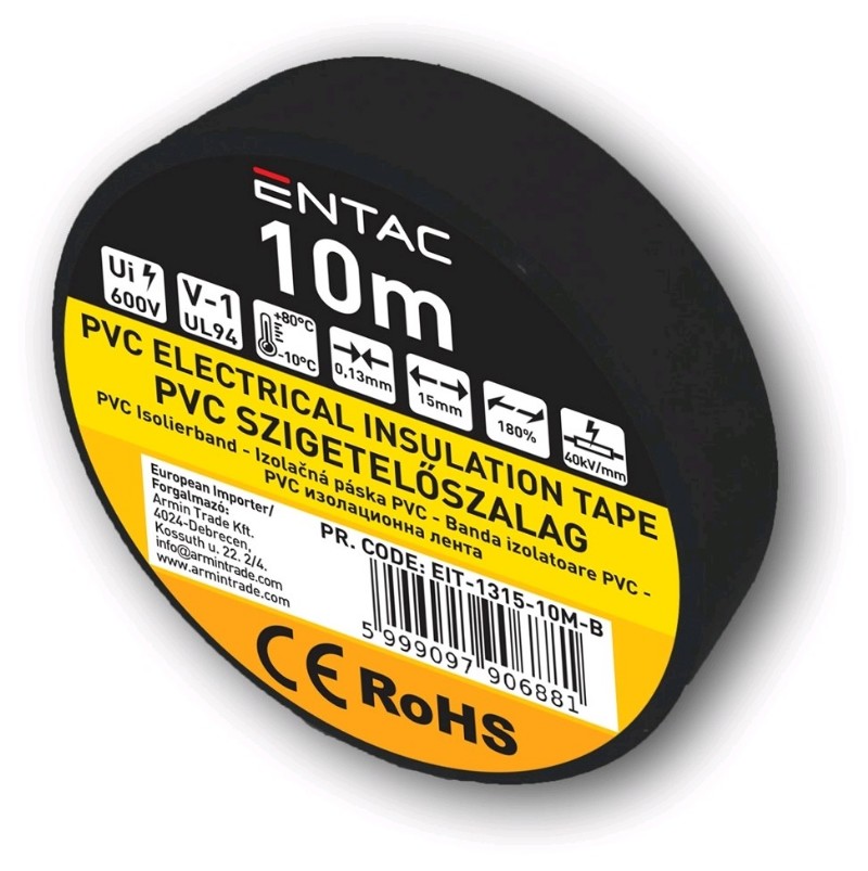 Szigetelőszalag Entac 0,13x15mm 10m Fekete