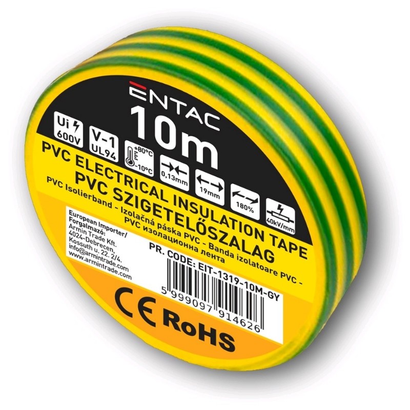 Szigetelőszalag Entac 0,13x19mm 10m Zöld-sárga