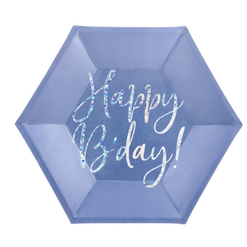 Papír tányér Happy Birthday Kék Szögletes 6db/csomag