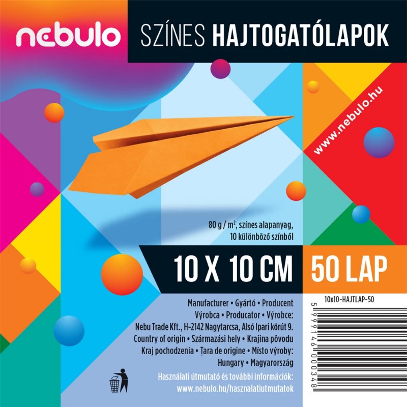 Hajtogató lapok Nebulo 10x10cm 50lap színes