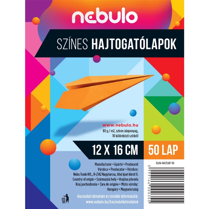 Hajtogató lapok Nebulo 12x16cm 50lap színes