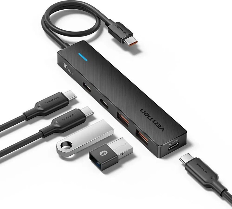 USB Hub Vention 5-in-1 USB-C to 3 x USB-C / 2 x USB 3.2 Gen 2 10G Hub 0,15M Black