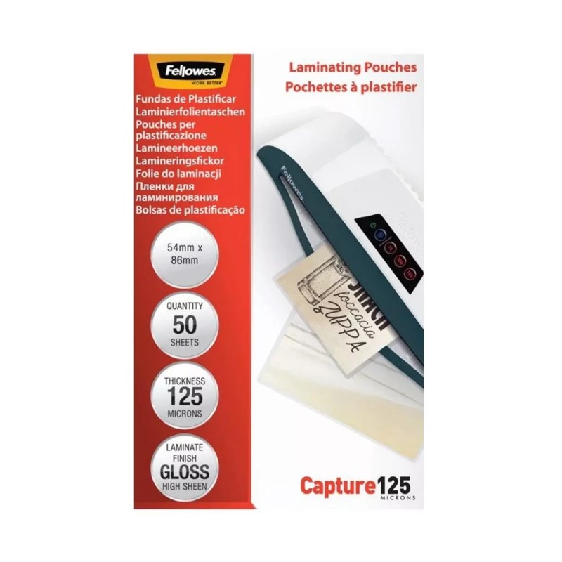 Lamináló fólia Fellowes 125micron 54x86mm Fényes