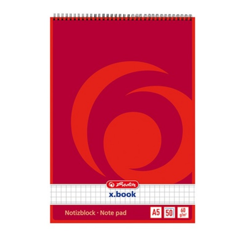 Jegyzettömb Herlitz A/5 Spirálos 50 lap Kockás