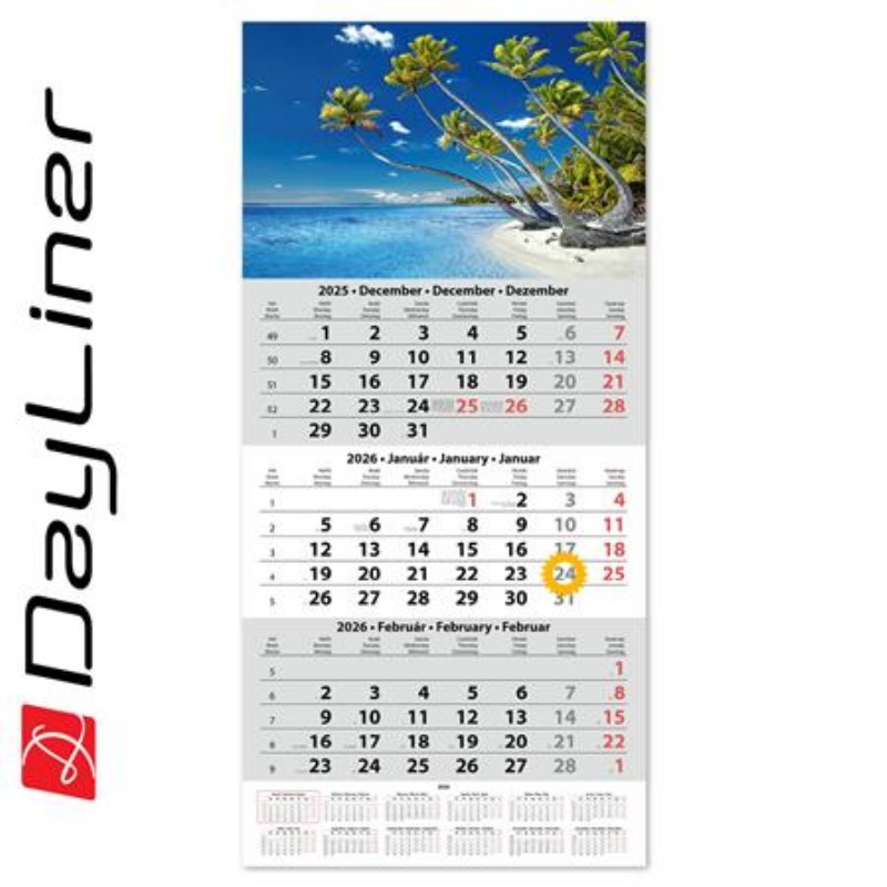 Naptár spedítőr DAYLINER három hónapos, egy tömbös