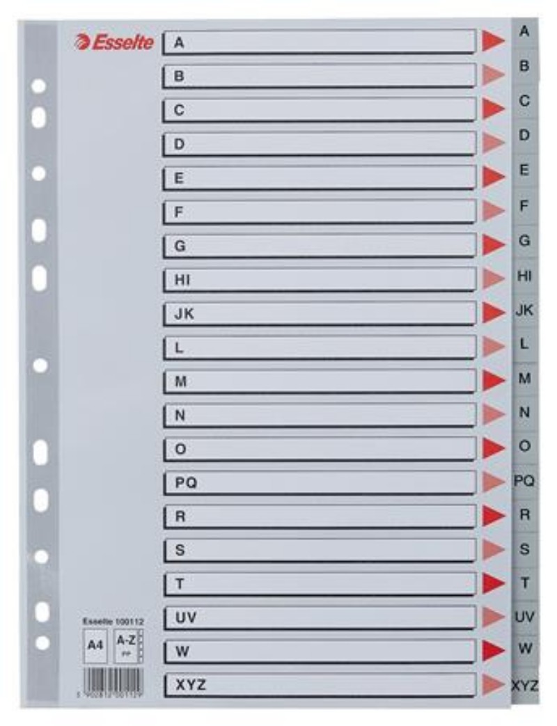Regiszter ESSELTE A/4 szürke műanyag A-Z