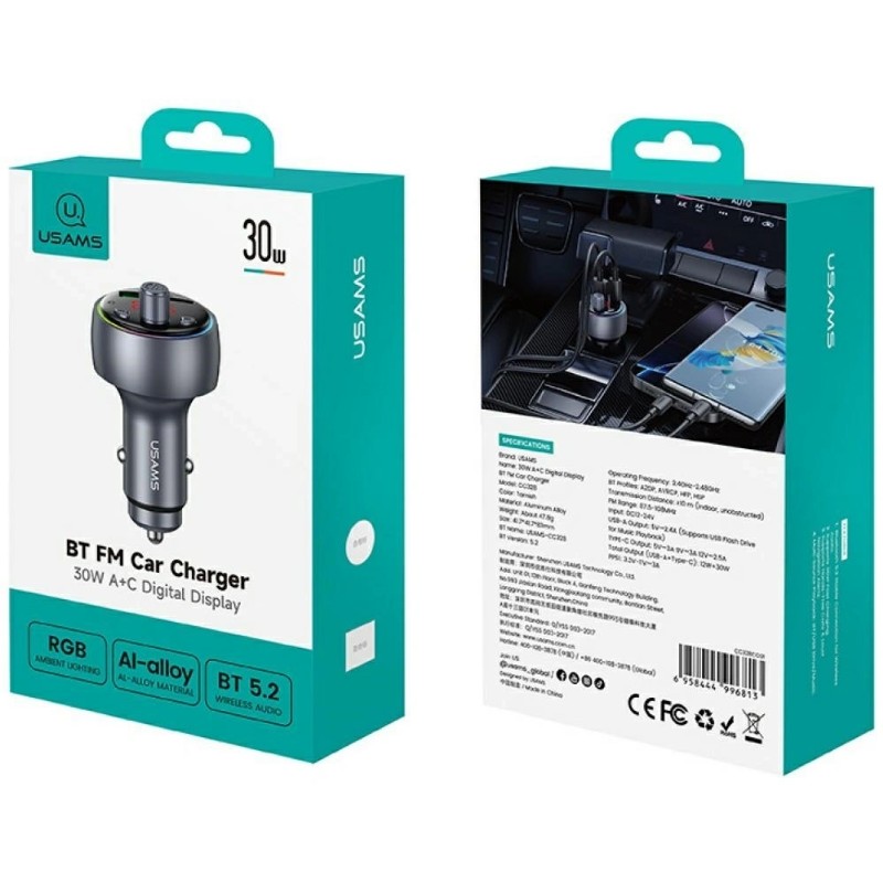 Autós töltő USAMS CC328 USB -A + Type-C