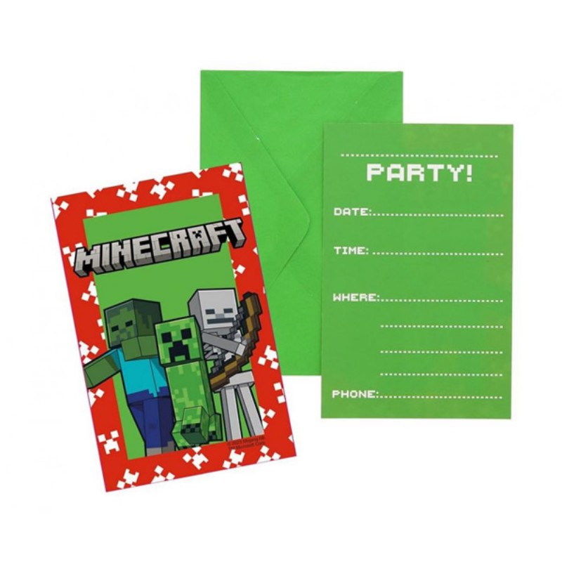 Party meghívó borítékkal 6db/csomag Minecraft