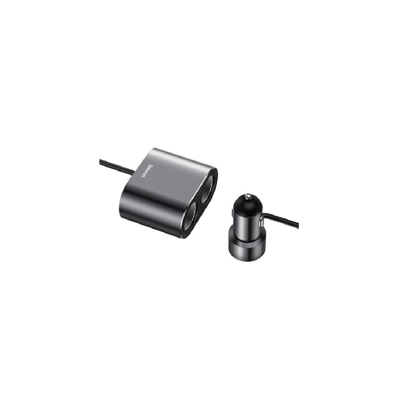 BASEUS szivargyújtó adapter (elosztó, 2 szivargyújtó aljzat, 80W, 60cm) FEKETE