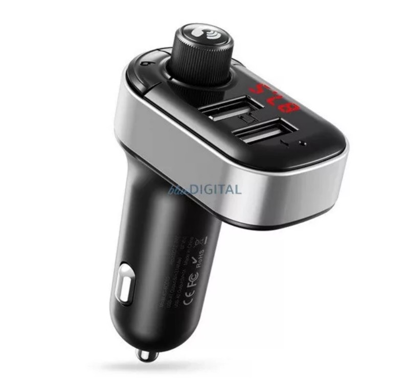 XO BCC10 bluetooth FM transmitter autós töltő 2 USB aljzat (v5.0, 15W, gyorstöltő, LED kijelző) FEKETE