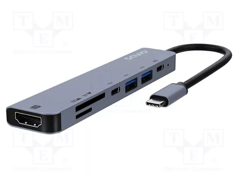 USB-C Hub SAVIO AK-82 7 az 1-ben HDMI 4K PD USB 3.1 2.0 SD microSD kártyaolvasó